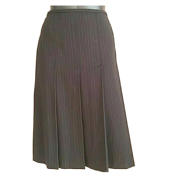 Pinstripe Pleated Career Skirt - Picture 1 of 7